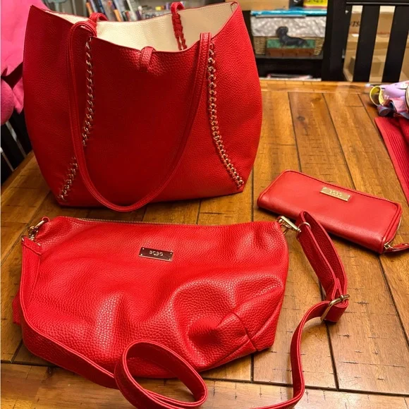 BCBG Red Bag set of 3! Tote, Purse and Wallet! - Picture 2 of 14